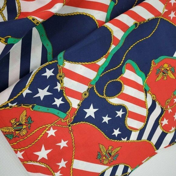 Vintage Cotton Fabric Red White Blue Green Flag Rope Eagle - Picture 1 of 3